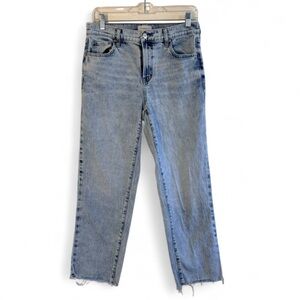 PacSun 90s Straight Stretch Jeans Light Blue Frayed Hem Women's Denim